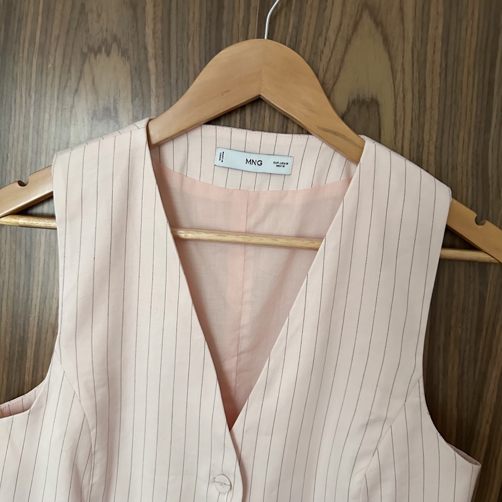 Mango Baby Pink Pinstripe Linen Mix Sleeveless Waistcoat Vest Top M NEW thumbnail 3