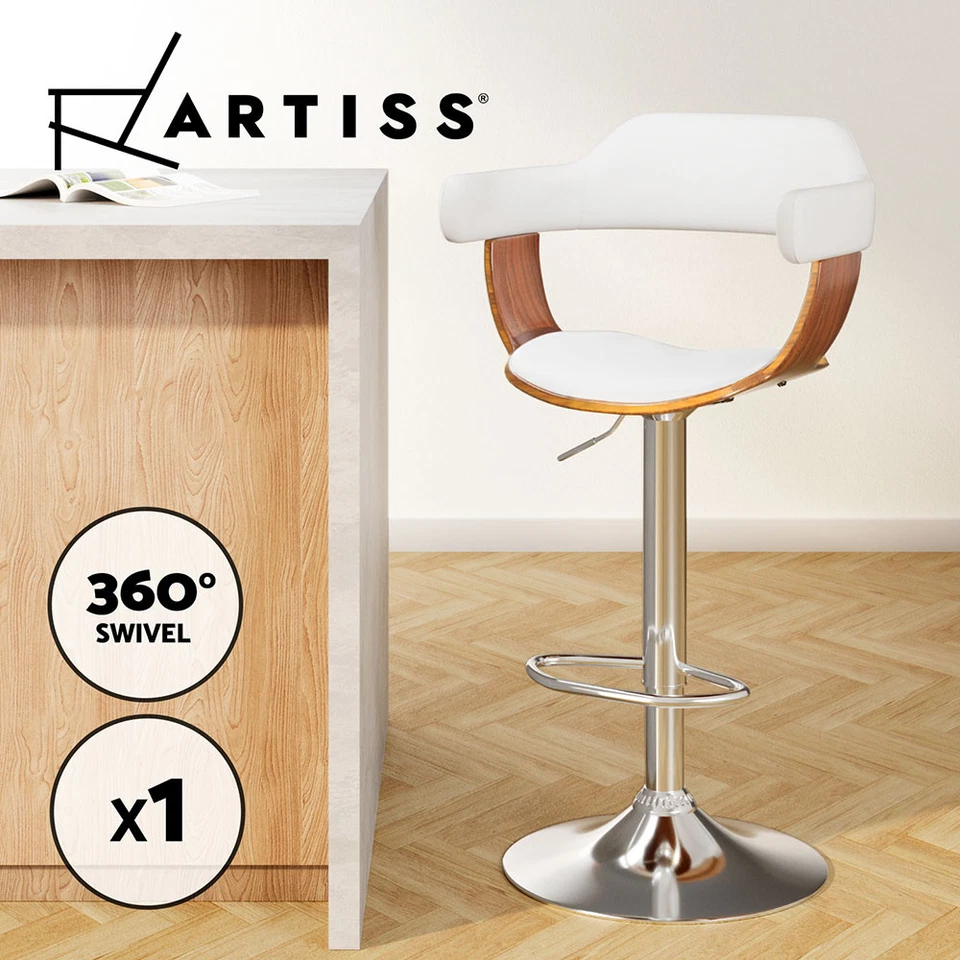 Artiss Bar Stools Kitchen Counter Stool Gas Lift Leather w/Armrest White