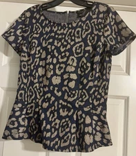 $64.50 Ann Taylor Boho Leopard Print Size S Short Sleeve Peplum Top