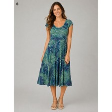 Chaps Maxi Dress Womens Medium Green Blue Palm Leaf Print Cotton Cap Sleeve