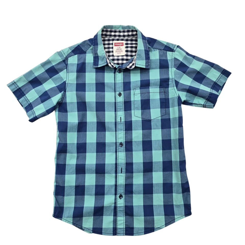 Wrangler Jungen Gingham Check Kurzarm Hemd mit Knopfleiste L Türkis - Bild 1 von 4