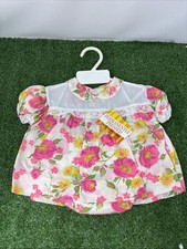 Vintage Pink Floral Baby Girl's Dress Set Size 18 Months Rosette Lace White