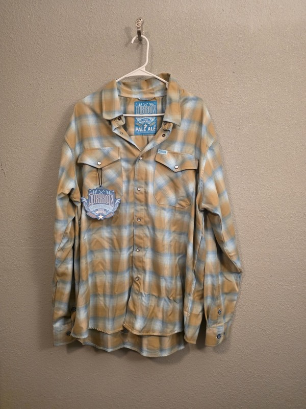 Dixxon Pale Ale Shirt Mens XXL Tan Flannel Plaid Pearl Snap Long Sleeve