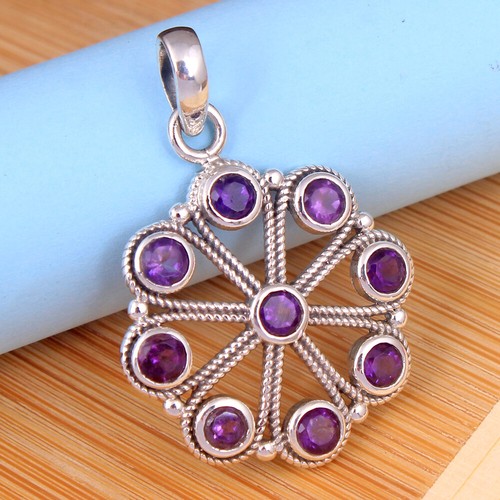 Peridot Amethyst Citrine Garnet Blue Topaz 925 Sterling Silver Handmade Pendant - Picture 8 of 16