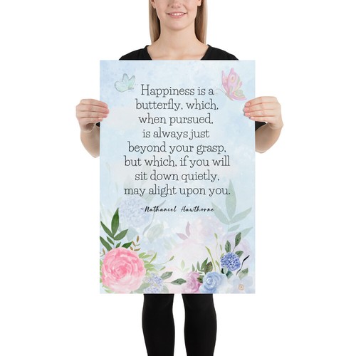 Happiness Quote Poster, Housewarming Gift, Girl's Room Decor UNFRAMED - Picture 2 of 7