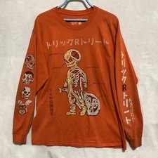 PLUG UGLIE Shirt RARE Skeleton Jack OLantern Horror Scary Long Slv Sz L Japanese