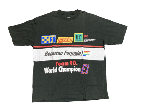 United Colors of Benetton Formula 1 Racing Team Tee T Shirt Size M Black Vintage