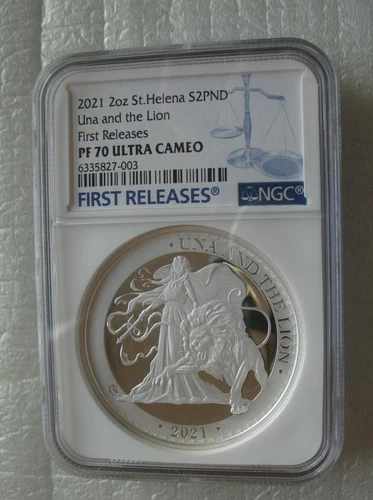 UK Una and the Lion St.Helena 2 Pounds 2021 2OZ Silver Proof Coin NGC PF70 FR