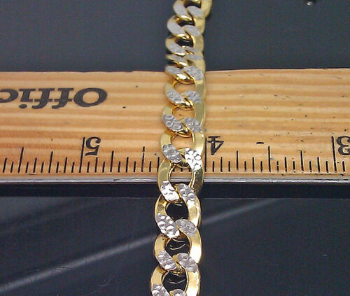 Genuine 10K Yellow Gold Cuban Link Bracelet Diamond Cut Two tone 8" Inch 10mm  - Afbeelding 1 van 6