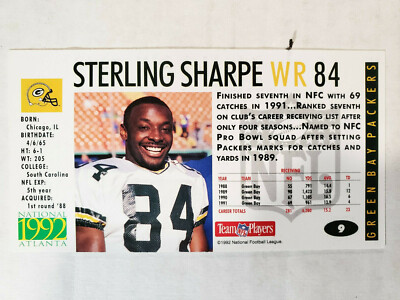 1992 STERLING SHARPE NFL GameDay PROMO football card #9-RARE-Green Bay  Packers-M