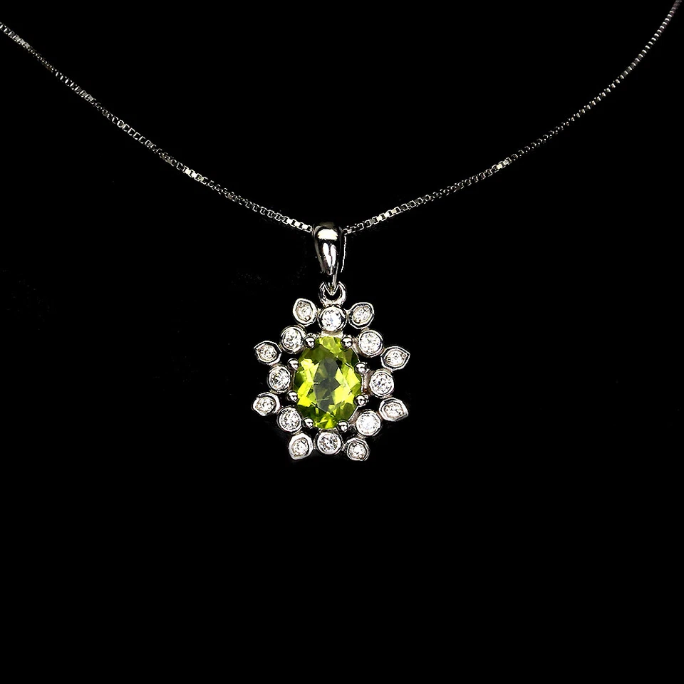 925 Sterling Silver Necklace Oval Peridot 8x6mm Simulated Cz Gemstone Jewelry - Image 2 of 4