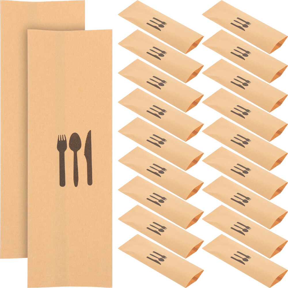 100 Pcs Kraft Paper Silverware Bags Cutlery Set Sanitary Storage