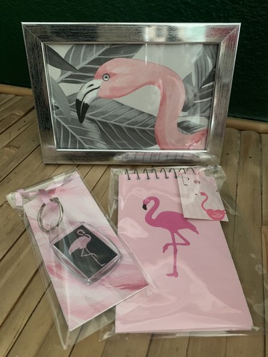 Exquisite Pink Black Flamingo Framed Picture +Wiro Notepad +Keyring 3pc Gift Set - Picture 7 of 12