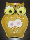 Ceramic Owl Spoon Wall Holder Daisy Eyes Vintage MCM Harvest Yellow Gold Kitchen — photo 1