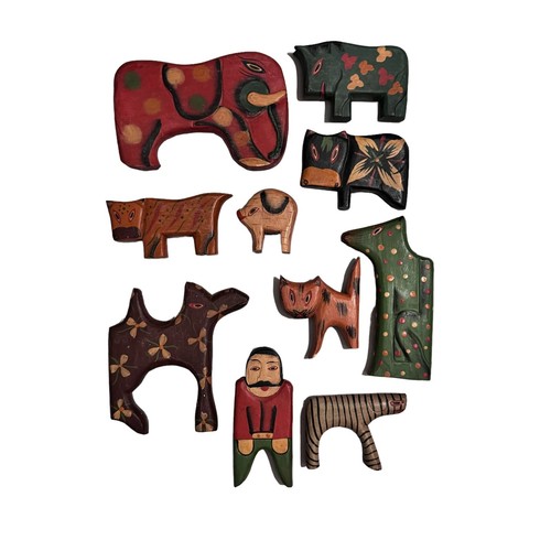 VTG Primitive Art Hand Carved Painted Wood Animal PUZZLE Tribal Folk Art 17x11 - Picture 7 of 18