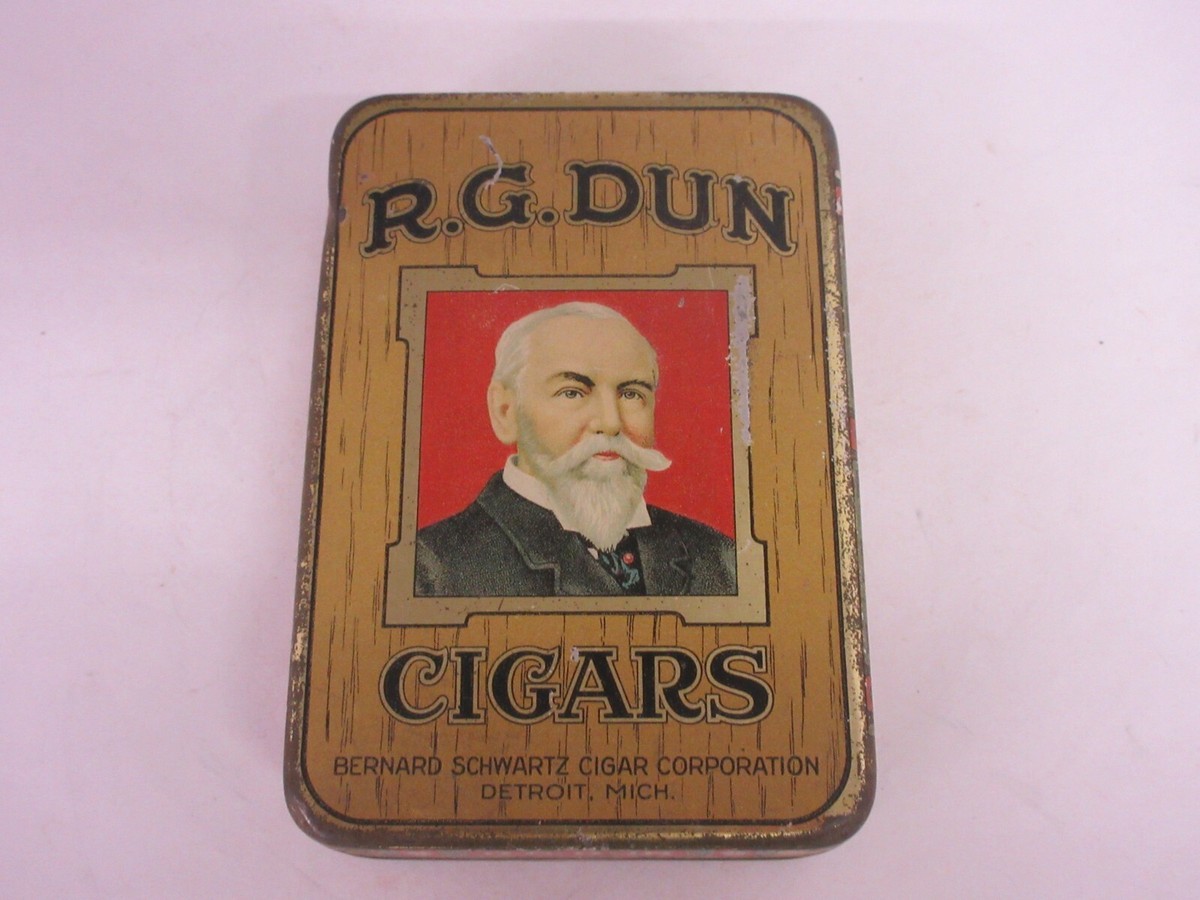 VINTAGE ADVERTISING EMPTY R G DUN CIGARS FLAT TOBACCO TIN 919-