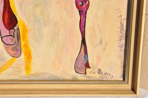 Quadro vintage metà secolo moderno MCM astratto arte contemporanea originale vecchio - Foto 7 di 10