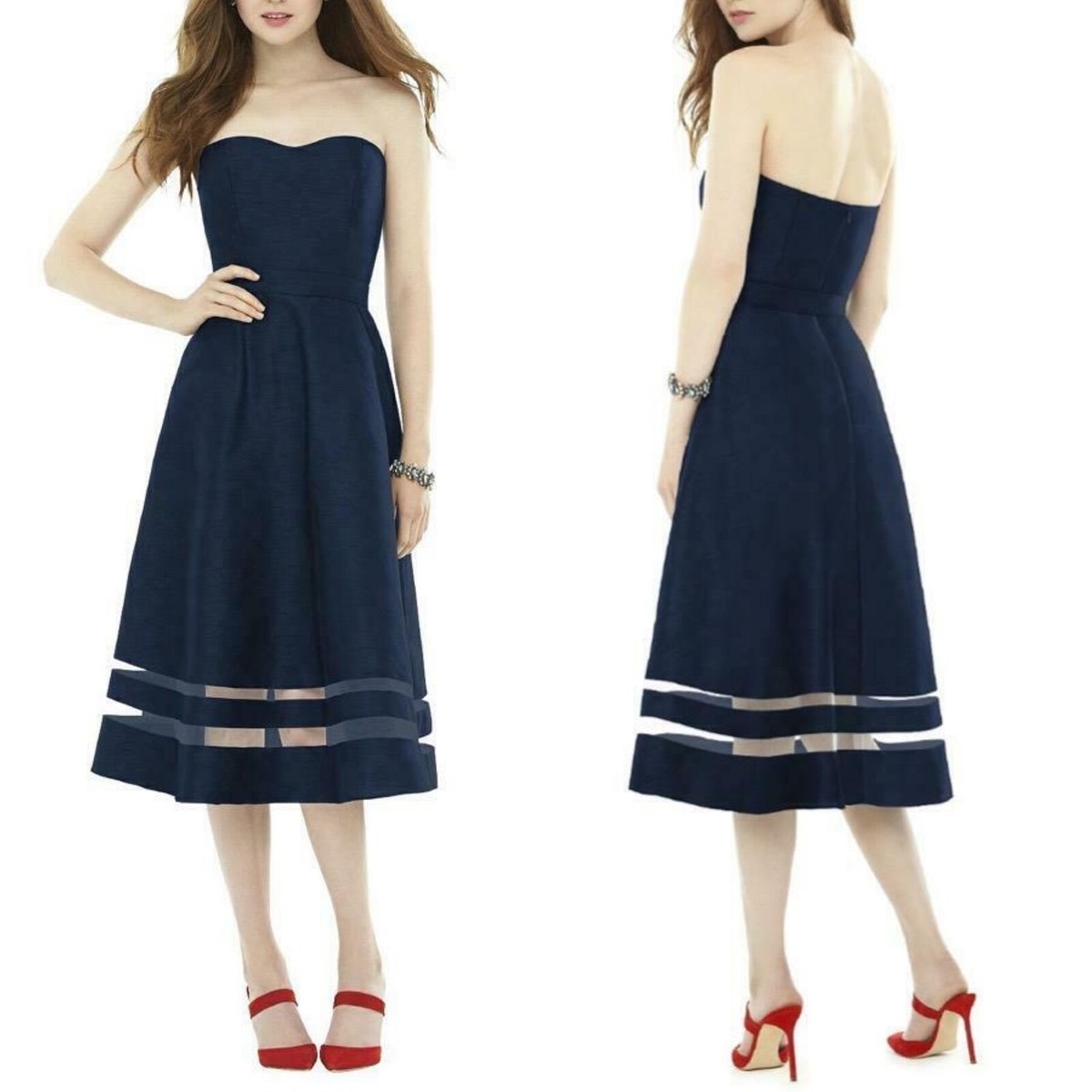 D712 NEW Alfred Sung MIDNIGHT Blue DUPIONI Strapless BRIDESMAID Midi DRESS 8 D712 NEW Alfred Sung MIDNIGHT Blue DUPIONI Strapless BRIDESMAID Midi DRESS 8