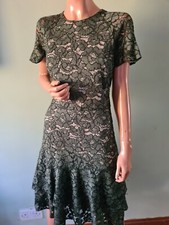 Jigsaw 8 Green Floral Lace Tiered Hem Party Special Occasion Dress