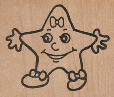 Star With Bow 3 1/4 x 2 3/4" Rubber Stamp, Celestial Stamp, Star Stamp
