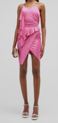 $1855 Alexandre Vauthier Women's Pink Draped Ruffle Mini Dress Size 40