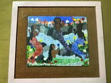 Atasha Artwell Outsider Art "Mermaids Scene" Oil Painting - Signed And Framed