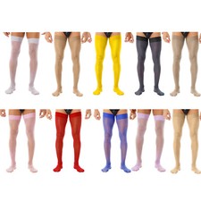 Men Lingerie Full Leg Stockings Cosplay High Socks Mesh Pantyhose Thin Thigh