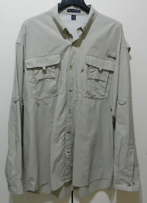 Port Authority tan nylon men's long sleeve FISHING SHIRT (2XL) XXL