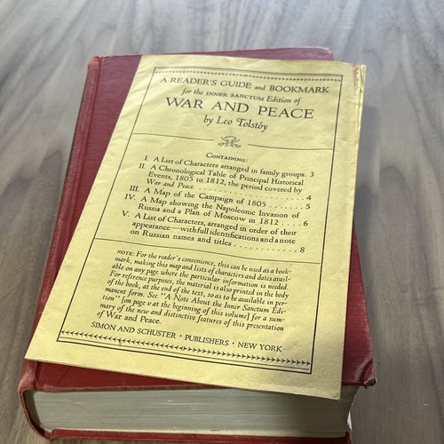 War and Peace by Leo Tolstoy The Inner Sanctum Edition 1942 Hardcover w/Guide A8 - 第 5/10 張圖片