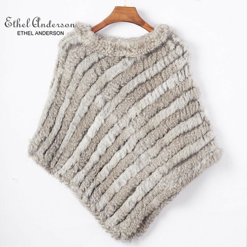Genuine Rabbit Fur Poncho Vogue Vest Wrap Coat Shawl Funny Bling Design Knitted - Picture 14 of 23