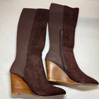Charles David Womens 7 M Mocha Brown Easel Wedge Heel Zip Up Boots DISPLAY HX2