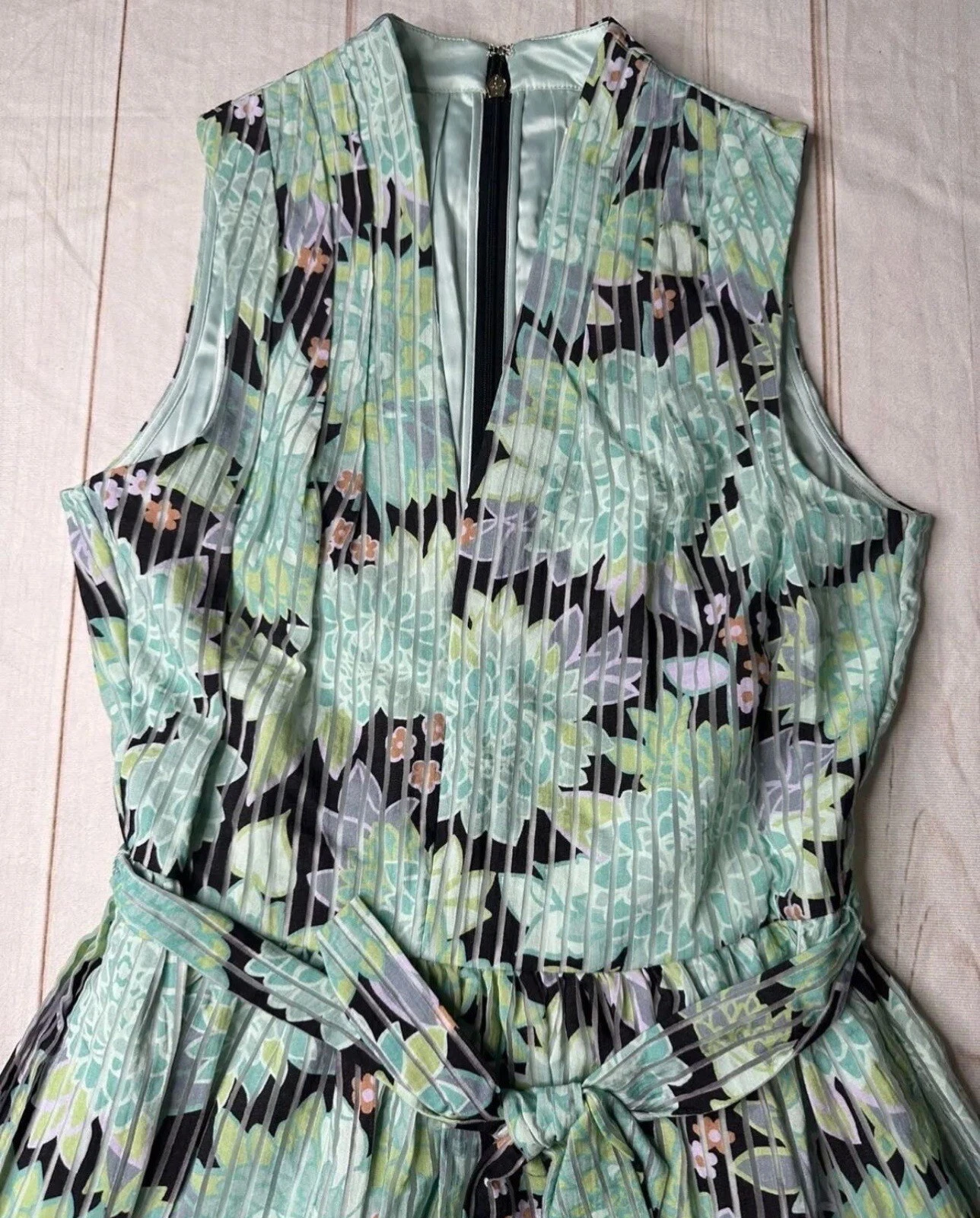 Abito donna Kate Spade verde 4 fiori dalia burnout senza maniche scollo a V con cintura