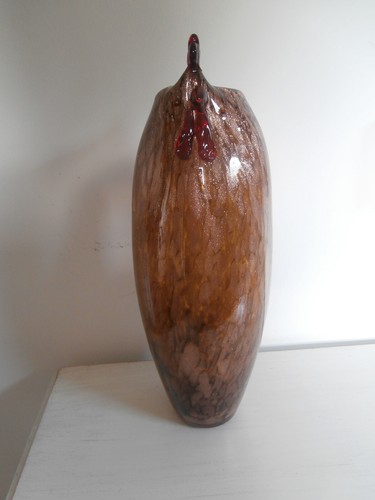 ROOSTER ART GLASS VASE AMBER GLITTER GLASS TALL VASE CHICKEN DESIGN HAND BLOWN - Picture 16 of 19
