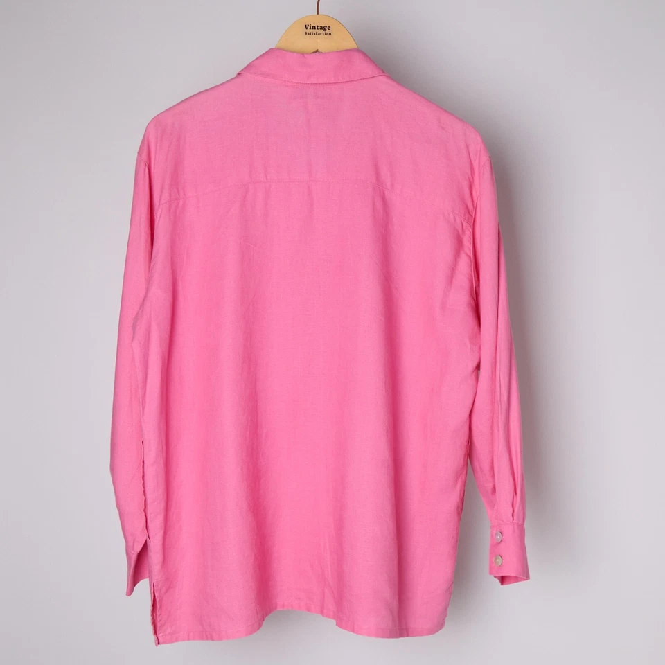 Camisa De Colección Bloomingdale's Para Mujer L 100% Lino Lagenlook Resort Vacaciones Costeras Foto 3 de 4