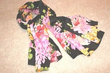 Lightweight Accent Scarf Rectangle Black Pink Yellow Spring Floral Flowers 56x36