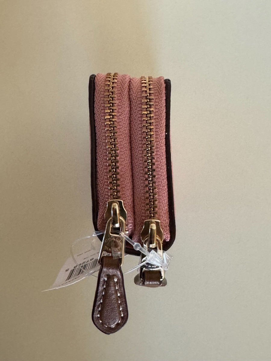 Coach Double Zip Coin Case In Butterfly Dot Print Blush