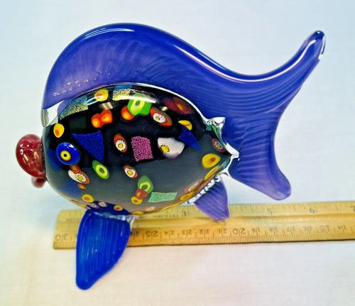 MAD ART 2002 Signed Dichroic Glass Fish with Millefiori Accents (KMT) - Picture 9 of 10