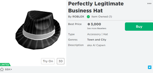 Roblox Perfectly Legitimate Business Hat For Trade 3k Rap Limited Item Robux Ebay - how much is 1000 robux in philippines