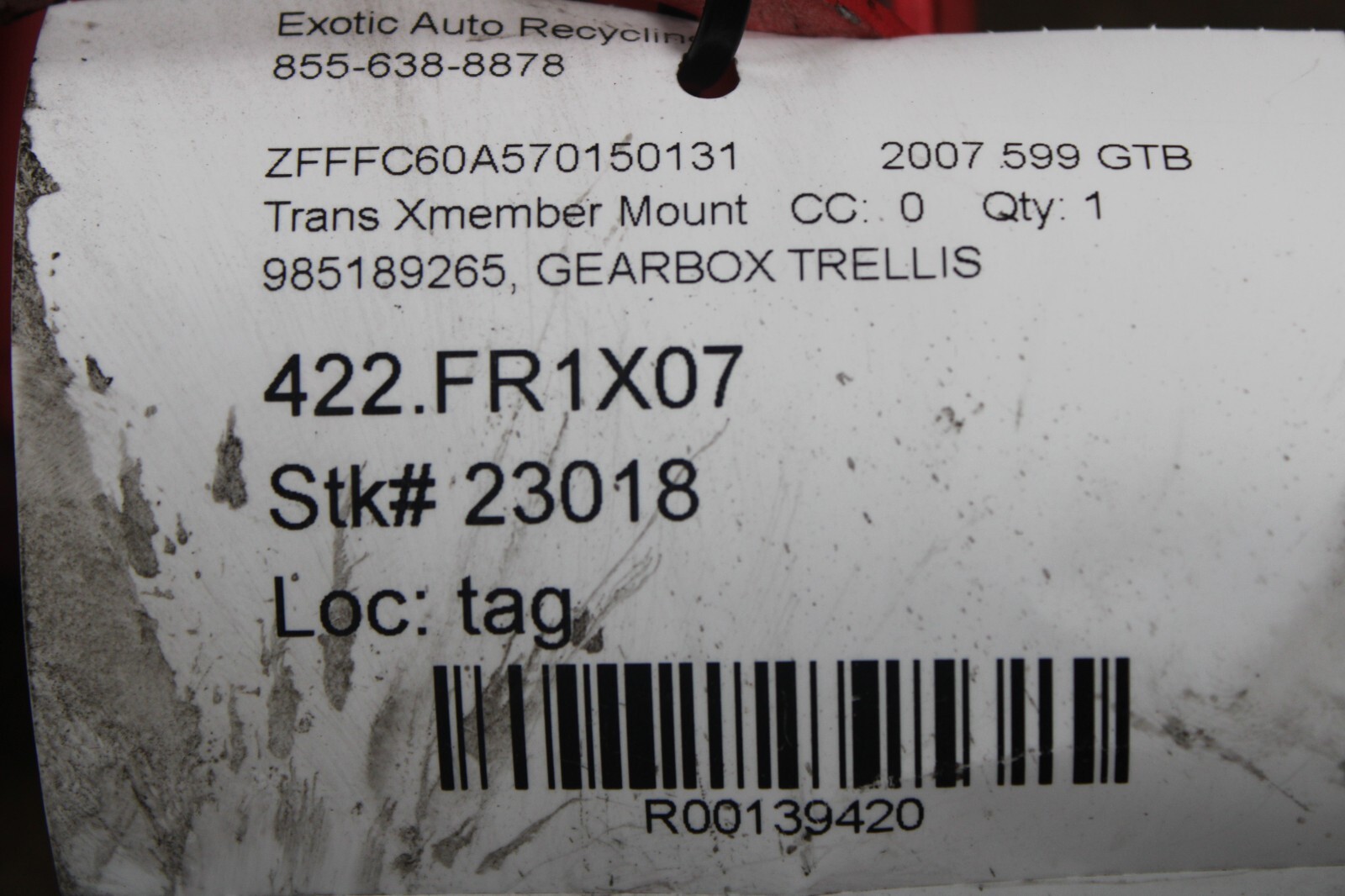 Ferrari 599 GTB, Transmission Cross Member Mount, Used, P/N 985189265