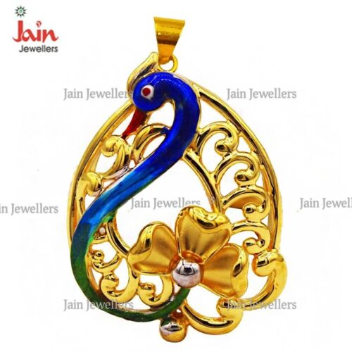 22Kt Real Solid Yellow Genuine Gold Peacock Women'S Pendant Size 25 MM