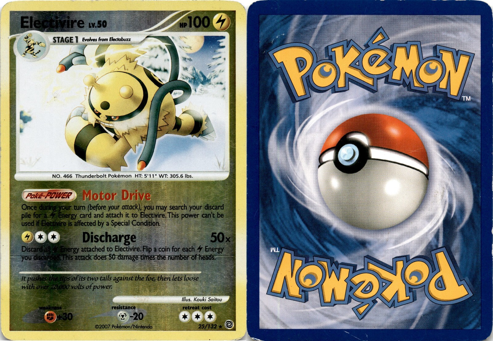 2007 Pokemon, Secret Wonders, #25/132 Electivire LV.50, Reverse Holo Rare