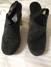 Tory Burch Brayden Suede Studded Slingback Wooden Heel Clogs