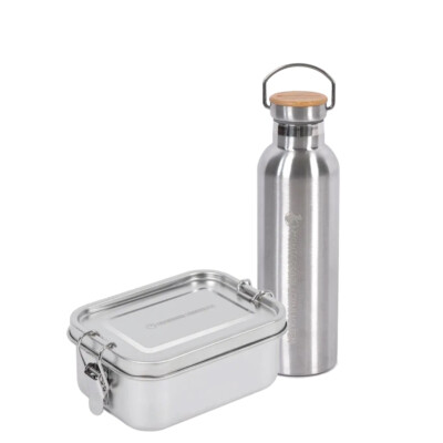 Edelstahl Lunchbox 550ml + Trinkflasche 750ml Set Metall für Kindergarten/Schule