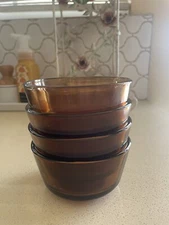 Vintage Anchor Hocking Fire King  Amber  6 oz Glass Custard Cups Dish 4 Pieces