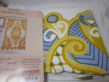 New Newport Home TRUVILLE Fabric Shower Curtain - 72X72 Gold Blue White NIP