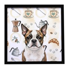 Caroline's Treasures Brindle Boston Terrier Coffee Bar Framed Metal Print