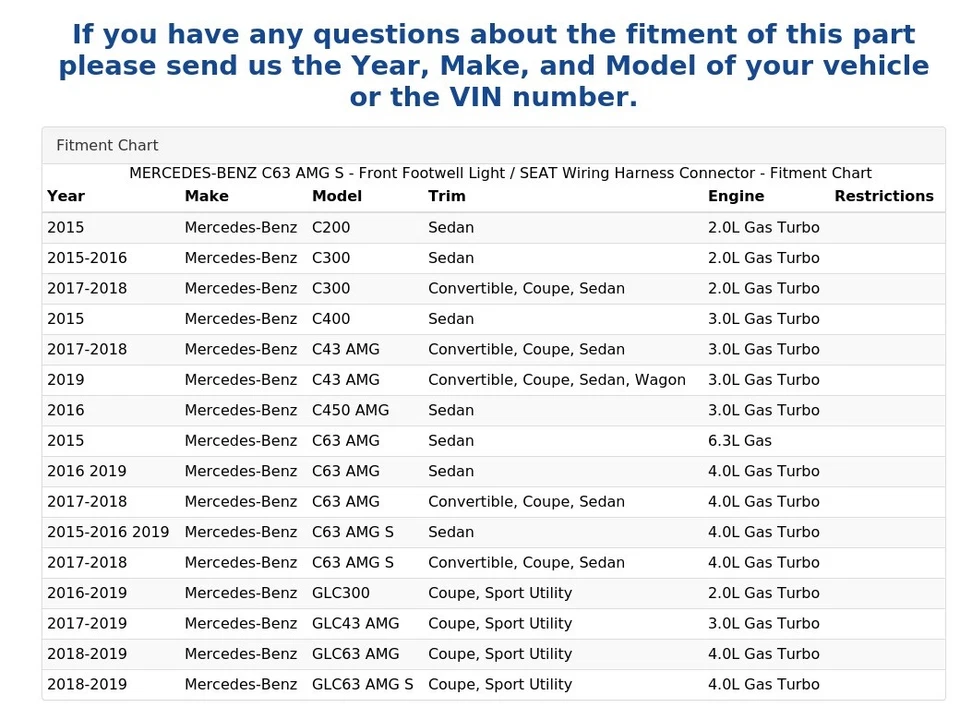 MERCEDES-BENZ C63 AMG S - Luz delantera para reposapiés / conector de arnés de cableado de asiento Foto 4 de 4