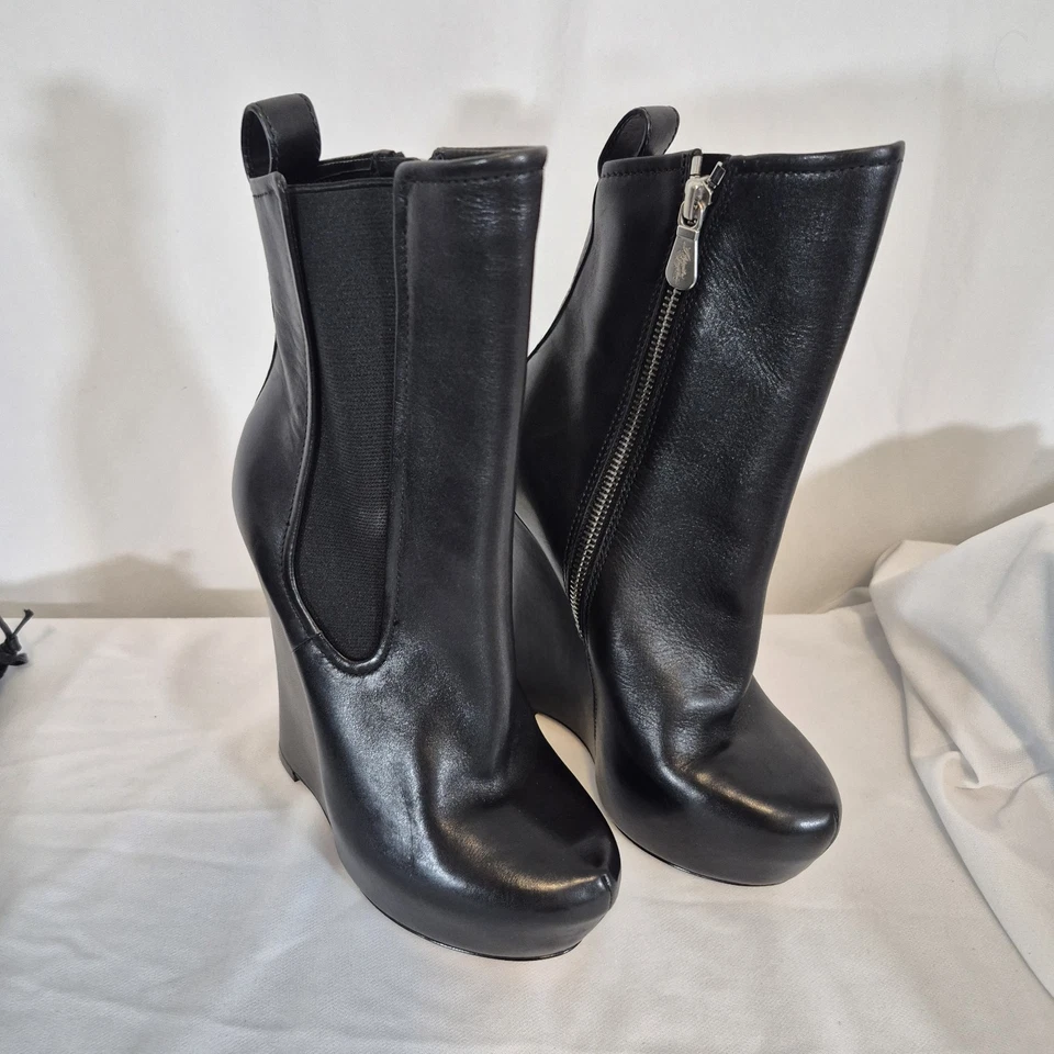 Alejandro Ingelmo Cuero Negro Mujer 36 Cuña Alta Botines Bolsa para el Polvo NUEVO Foto 3 de 4