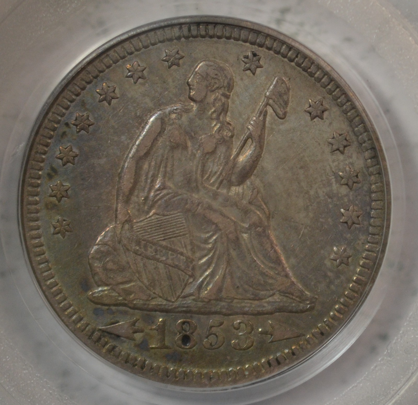 1853 Seated quarter, Arrows and Rays, PCGS XF40   Old Green Holder