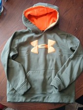 Under Armour Youth Medium Hooded Sweatshirt Green/ Orange